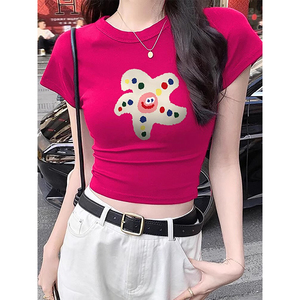 T0141-P25 修身短袖T恤女夏 2025新款火龙果色超显白图片