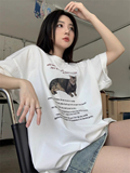 T0331-P252025夏季新款慵懒风卡通猫咪印花短袖T恤潮，女装T恤，星座617A-2