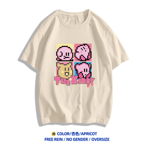 T0199-P25 纯棉短袖T恤个性像素印花款 抖音落肩宽松版型图片