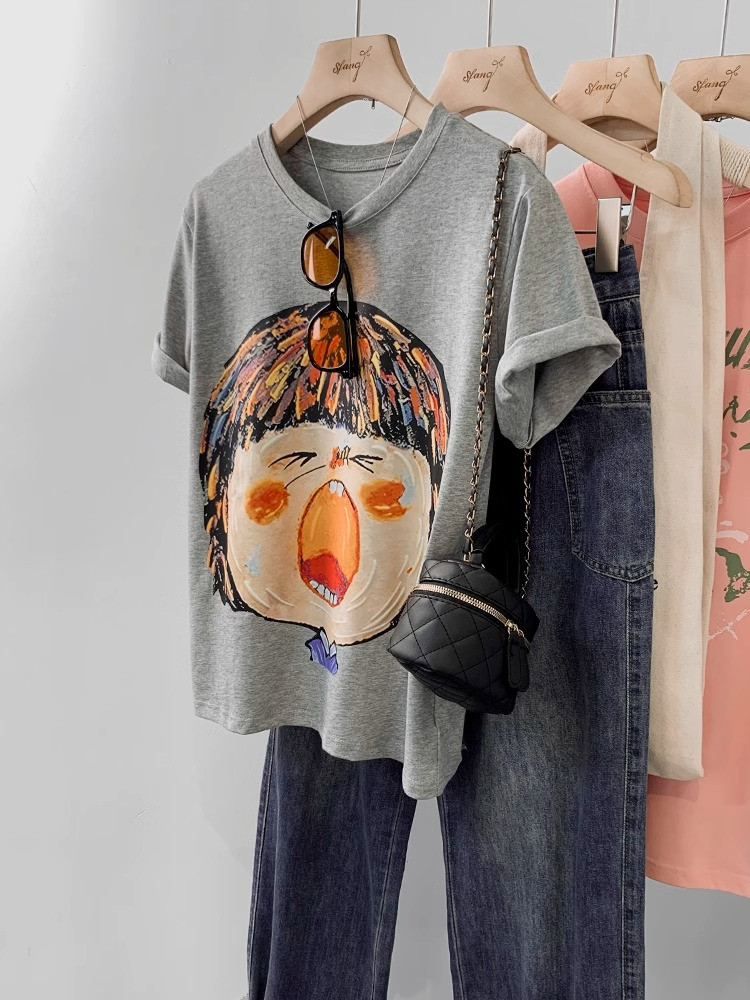 T0364-P30可爱卡通趣味娃娃印花T恤纯棉宽松到5XL，女装T恤，星座617A-2