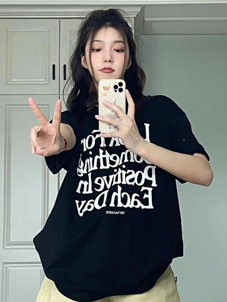 T0944-P25法式小众趣味字母印花短袖T恤男女款情侣百搭，女装T恤，星座617A-2