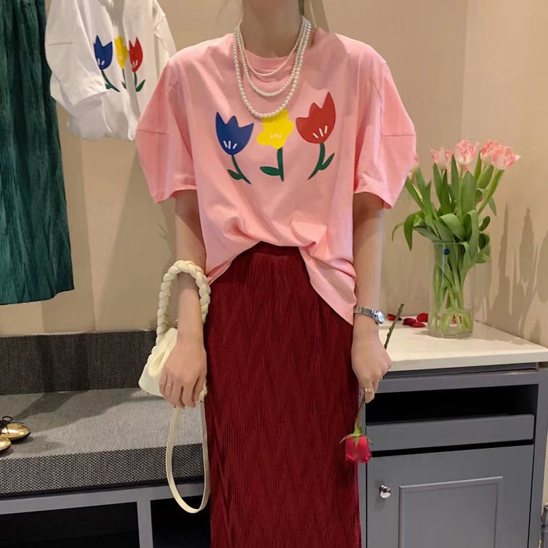 T0117-P25短袖t恤女夏季24新款宽松韩版闺蜜装印花上衣ins…,女装T恤,星座617A-2
