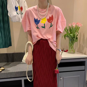 T0117-P25 短袖t恤女夏季24新款宽松韩版闺蜜装印花上衣ins…图片
