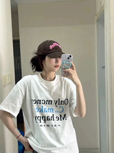 T0932-P25 2025夏季彩色简约字母T恤女白色高街纯棉半袖上衣图片