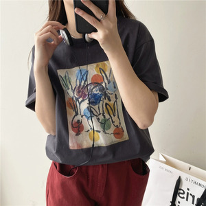 T0111-P25 精梳纯棉 卡通印花T S-XXXL夏装短袖T恤女图片