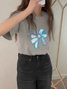 T0124-P25  纯棉卡通印花蝴蝶结减龄穿搭 春夏宽松印花短袖T恤图片