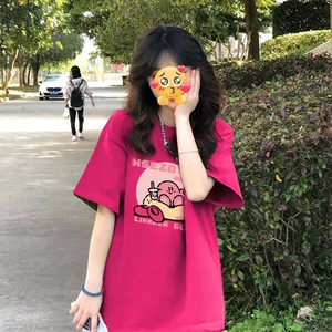 T0241-P25 火龙果色t恤 宽松短袖女ins潮图片