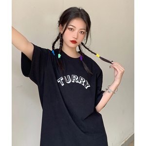 T0112-P25 新款设计感印花休闲百搭半袖ins上衣潮 圆领T恤夏装图片