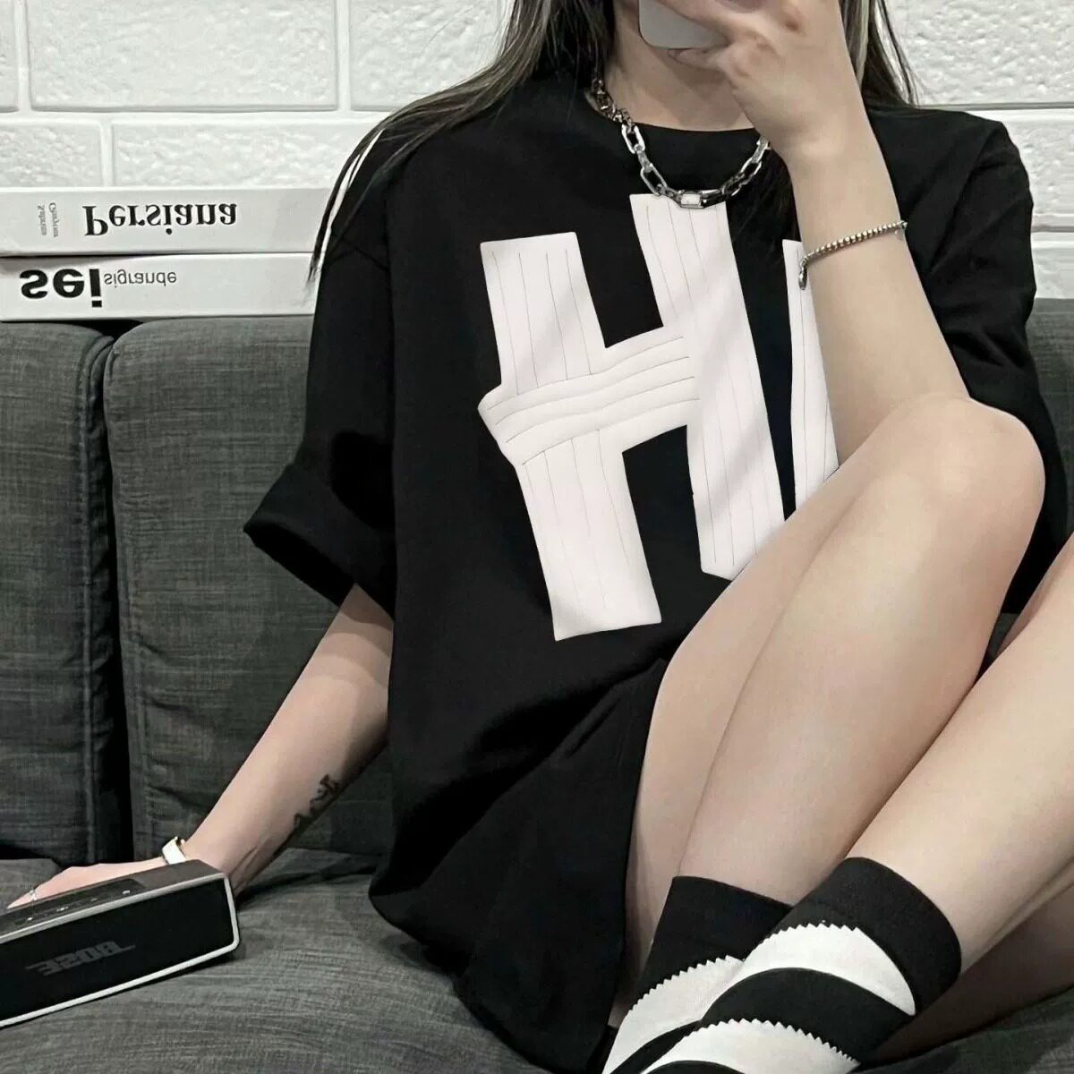 T01661-P25宽松百搭美式潮牌纯棉短袖T恤男女同款休闲上衣,女装T恤,星座617A-2