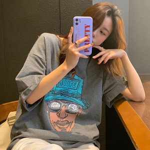 T0119-P25 复古短袖t恤女宽松休闲韩版bf原宿风hiphop上衣图片