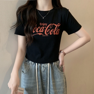 T0375-P25 美式复古纯棉气质短袖T恤女修身图片