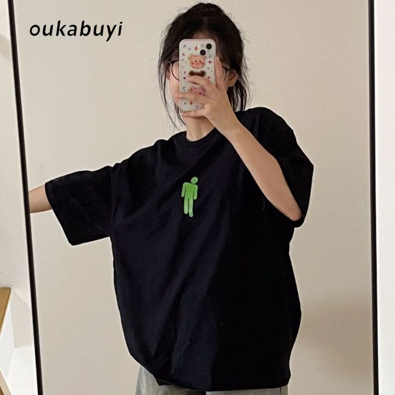 T0333-P25夏季简约款绿色小人印花短袖t恤情侣宽松小众上衣,女装T恤,星座617A-2
