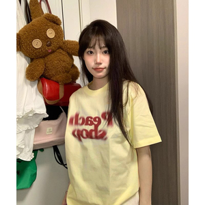 T099-P25 美式复古字母设计 全棉印花短袖 宽松版男女同款图片