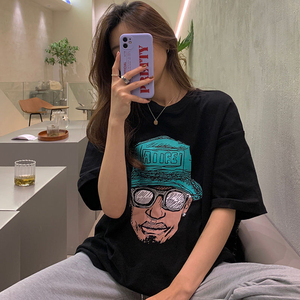 T0119-P25 复古短袖t恤女宽松休闲韩版bf原宿风hiphop上衣图片