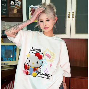 T062-P25 Kitty猫卡通印花抖音 春夏新款纯棉短袖T恤女图片