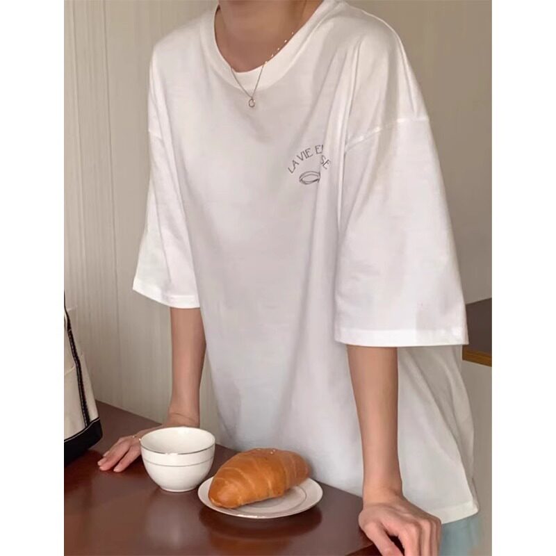 T0307-P25夏季慵懒纯棉蝴蝶结印花设计感小众宽松大码短袖T…,男装T恤,星座617A-2
