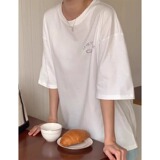 T0307-P25夏季慵懒纯棉蝴蝶结印花设计感小众宽松大码短袖T…，男装T恤，星座617A-2