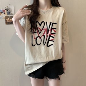T0292-P25 100%棉精梳纯棉 印花夏装短袖T恤女宽松韩版图片