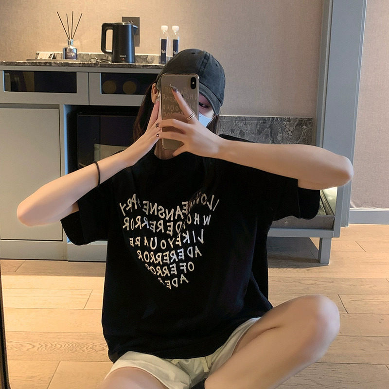 T0329-P25夏装短袖T恤男女同款爱心字母小众设计情侣宽松,女装T恤,星座617A-2