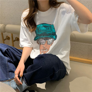 T0119-P25 复古短袖t恤女宽松休闲韩版bf原宿风hiphop上衣图片