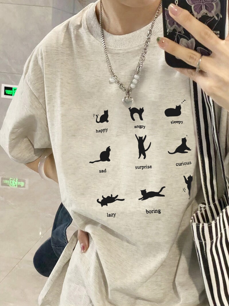 T0165-P25 2025春夏纯棉短袖T恤印花款 抖音落肩宽松版型图片