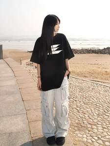 T0962-P25 男女款美式复古小众印花纯棉T S-XXXL夏装短袖T恤女图片