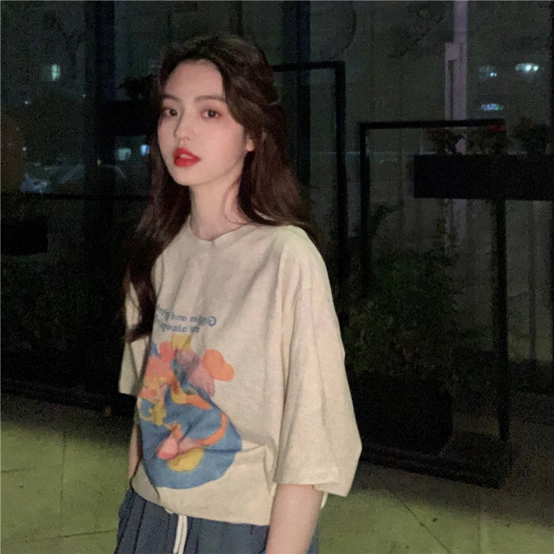 T0254-P252025春夏新款纯棉印花短袖t恤女宽松韩版大码上衣,女装T恤,星座617A-2