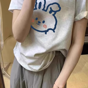 T053-P25  抖音纯棉印花T  春夏新款纯棉短袖T恤潮图片