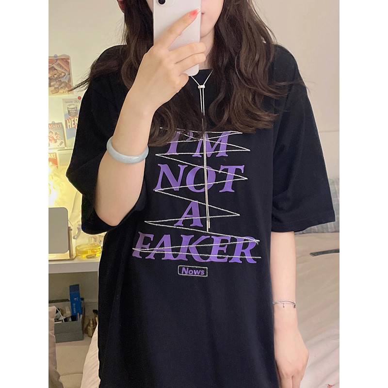 T0294-P25 印花圆领短袖T恤女春夏季新款港味宽松显瘦休闲上衣图片