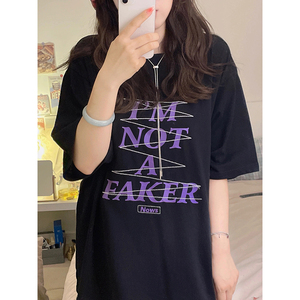 T0294-P25 印花圆领短袖T恤女春夏季新款港味宽松显瘦休闲上衣图片