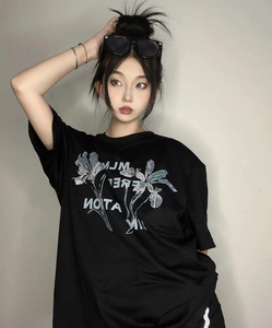 T0954-P25 美术生写意艺术花朵纯棉印花T 纯棉短袖t恤女潮图片