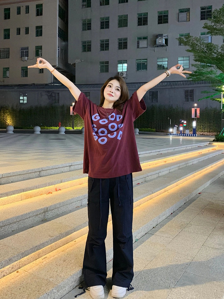 T0938-P25 慵懒风休闲宽松字母印花短袖T恤图片