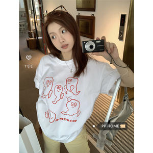 T0927-P25 韩版卡通幽灵印花短袖T恤上衣图片
