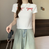 T00994-P352025夏装新款修身短袖T恤女甜妹蝴蝶结上衣，女装T恤，星座617A-2
