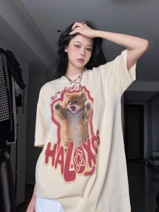 T0322-P25 日系卡通猫咪印花夏装短袖T恤 情侣宽松版图片