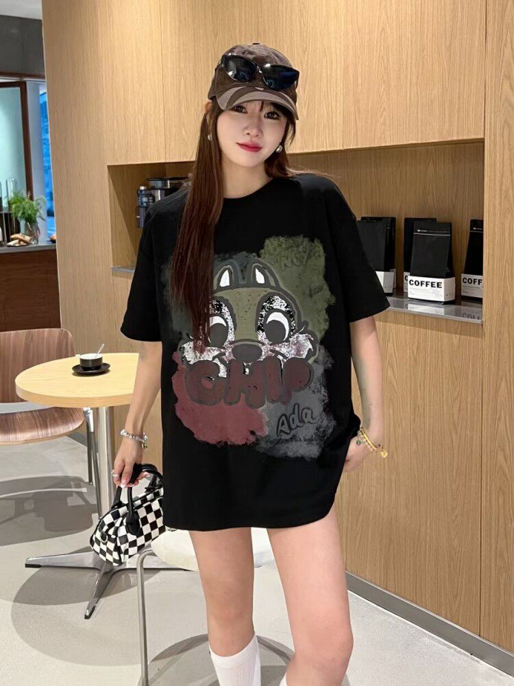 T0224-P25大码短袖圆领t恤女夏季胖mm显瘦遮肚子半袖上衣潮t,女装T恤,星座617A-2