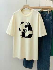 T0392-P30 可爱熊猫印花夏装100%精梳纯棉 短袖T恤女宽松韩版图片