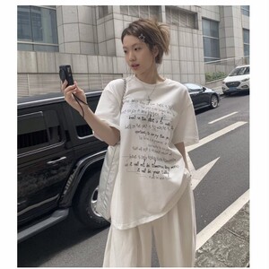 T0220-P25 字母印花T恤女夏季2025新款港味设计感宽松短袖上…图片