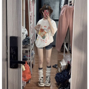 T0967-P25 童趣可爱涂鸦印花纯棉T S-XXXL夏装短袖T恤女图片