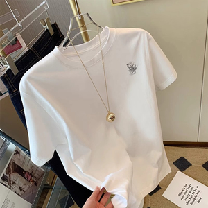 T0235-P25 S-XXXL夏装短袖T恤女 简约手绘卡通印花全棉T图片