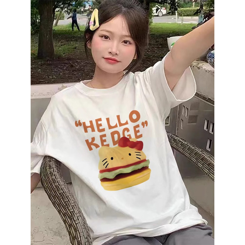 T086-P25 趣味卡通Kitty汉堡印花纯棉T 24春夏新款短袖T图片