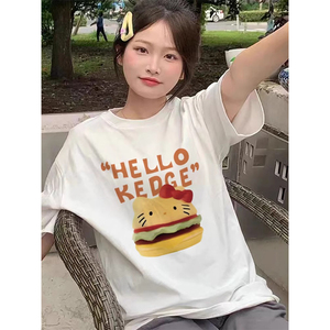 T086-P25 趣味卡通Kitty汉堡印花纯棉T 24春夏新款短袖T图片
