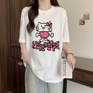 T0293-P25 春夏新款纯棉 印花夏装短袖T恤女宽松韩版图片