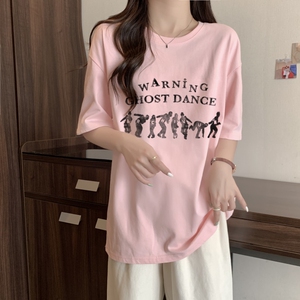 M376-P25  2025年春夏新款 100%棉复古人像印花夏装短袖T恤宽松韩图片