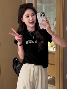 T00931-P35 字母印花短款T恤女春夏新款半袖修身显瘦内搭气质上衣图片