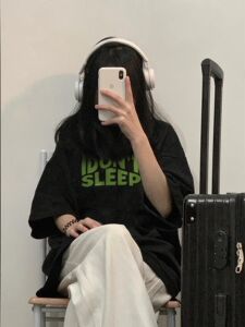 T0261-P25 小众字母设计潮 印花短袖t恤宽松韩版大码男女同款上衣图片