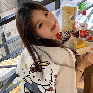T0282-P25  春夏新款纯棉短袖T恤潮 可爱减龄Kitty猫趣味印花上衣图片
