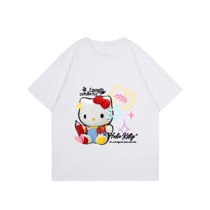 T062-P25 Kitty猫卡通印花抖音 春夏新款纯棉短袖T恤女图片