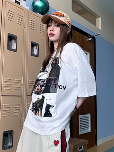 T0964-P25 美式复古帅气杜宾犬九宫格印花纯棉T 夏装短袖T恤女图片