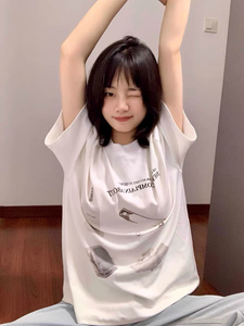 T0936-P25 美式复古设计感小众印花潮宽松纯棉短袖T恤男女上衣图片